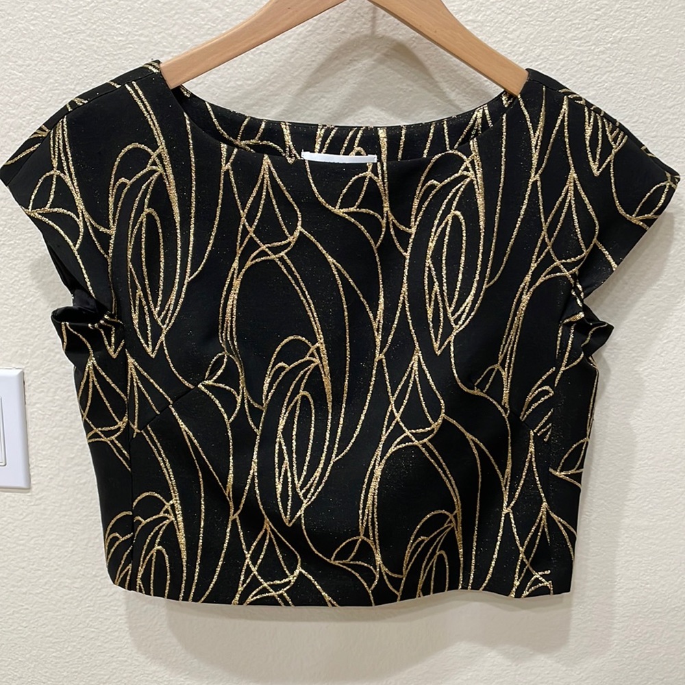 MILLY Black With Gold Swirl Design Lined Blouse—Gorgeous!!  Like New—Y2K- size 2